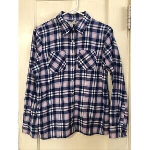 NWOT LL BEAN Women's Long Sleeve Purple & Pink Plaid Flannel Shirt Small
